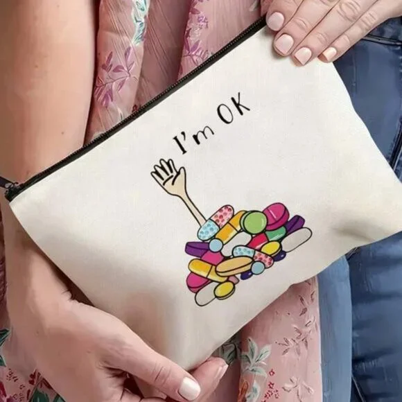 "I'm OK" Funny Meds Pouch – Mental Health Humor Zipper Bag - Picture 2 of 3